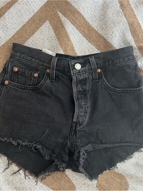 Levi's 501 Black High-Waist Frayed Denim Shorts